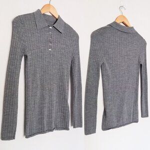 Fussed Urban Collection 100% Merino Wool Ribbed Knit Polo Collar Preppy Sweater